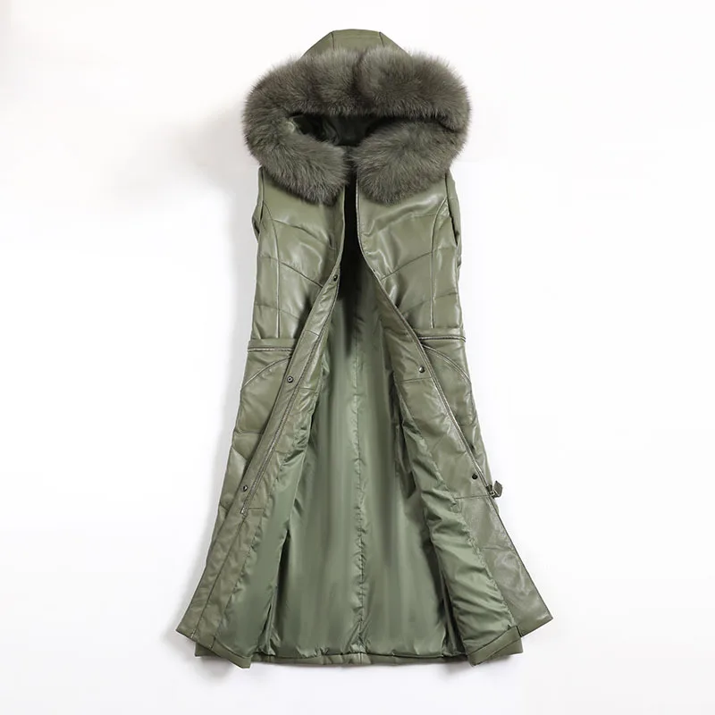 Парка из натуральной овечьей кожи длинное пальто куртка с капюшоном лисьего меха