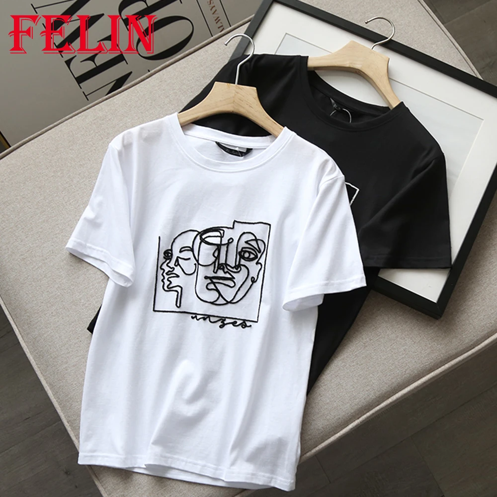 

FELIN Za Casual Oversized Tshirts Girls Carton Print Cotton Summer Fashion 2021 Short Sleeve T-Shirts Women Chic Mujer Tops