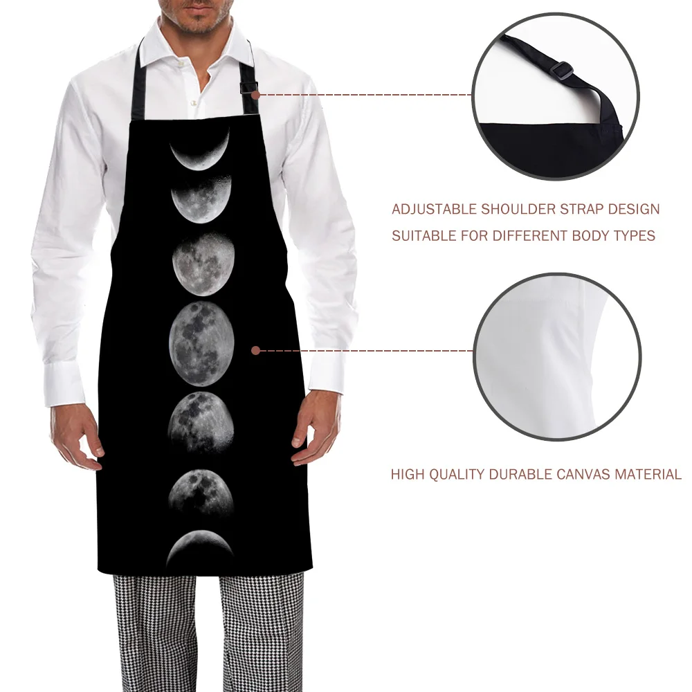 Phases of the Moon Adjustable Apron Cooking Kitchen Restaurant Bar Chef Bib Unisex Canvas Black Aprons for Women Men Kids | Дом и сад