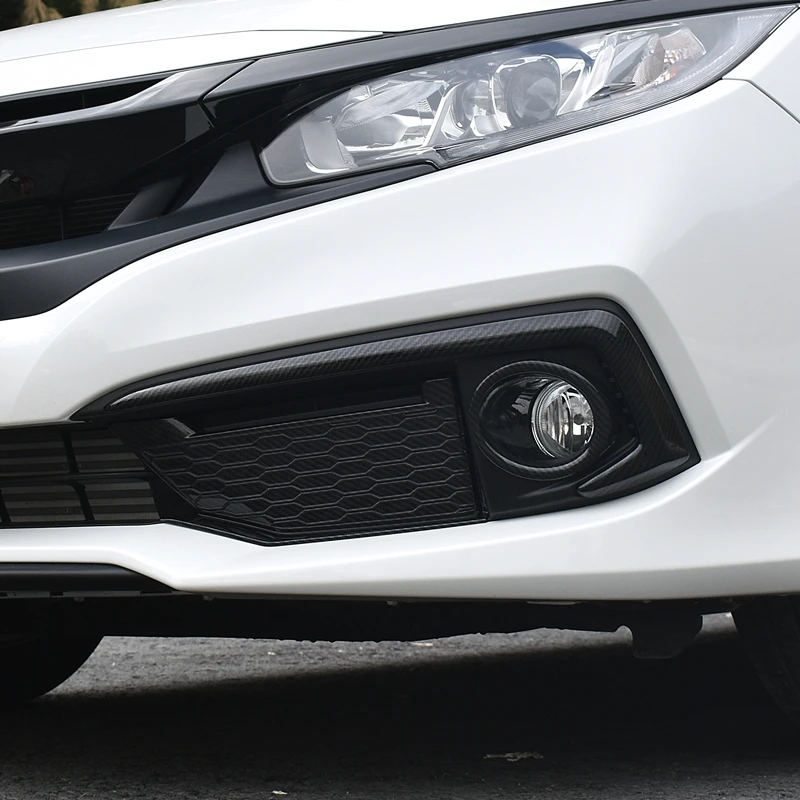 

Для Honda Civic 10th 2019 2020 ABS углеродного волокна Стиль черный рояль передние противотуманные фары светильник Рамка светильника накладка DRL отделк...
