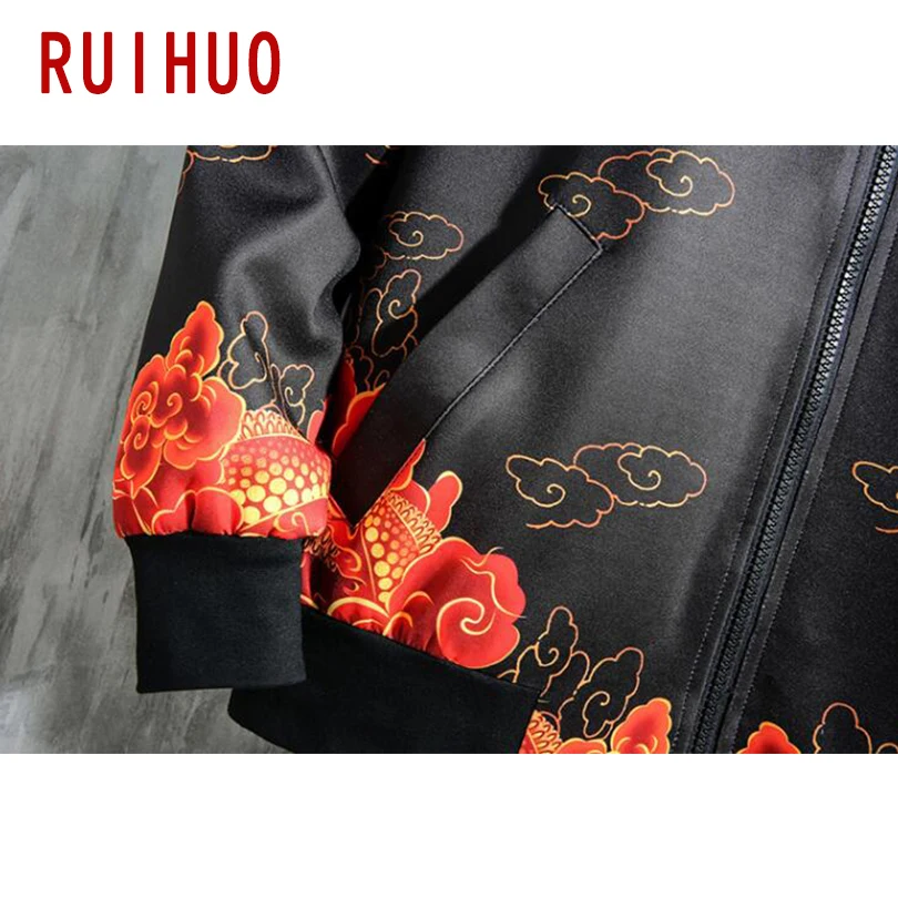 

RUIHUO Dragon Print Jacket Men Clothes Streetwear Bomber Jacket Men Fashions Hip Hop Coat Mens Jackets And Coats 5XL 2021