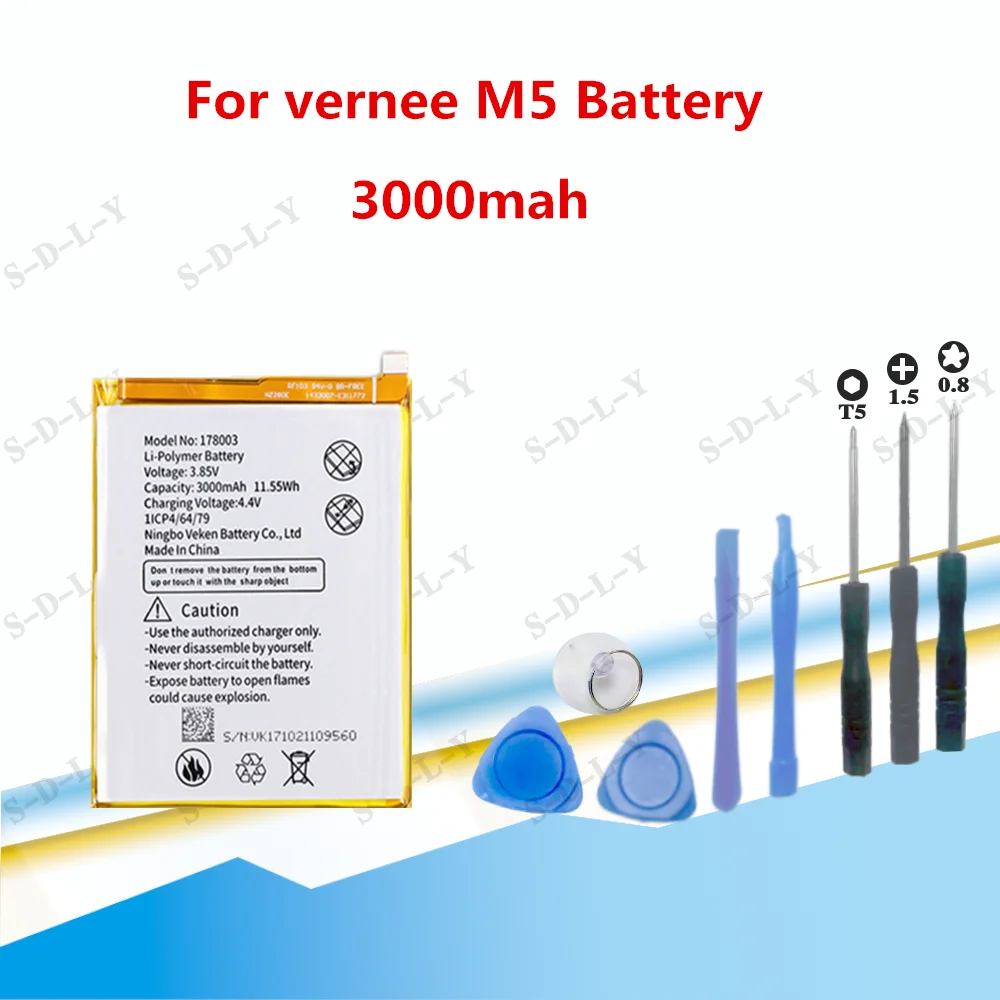 

100% New Vernee M5 178003 Battery High Quality 3000mAh 3.8V Li-ion Battery Replacement for VerneeM5 Smartphone + Tools