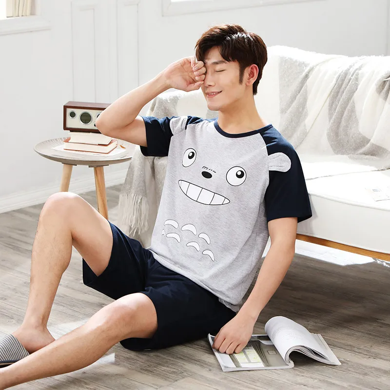 Пижама с короткими рукавами и рисунком Мужская пижама размера плюс удобная