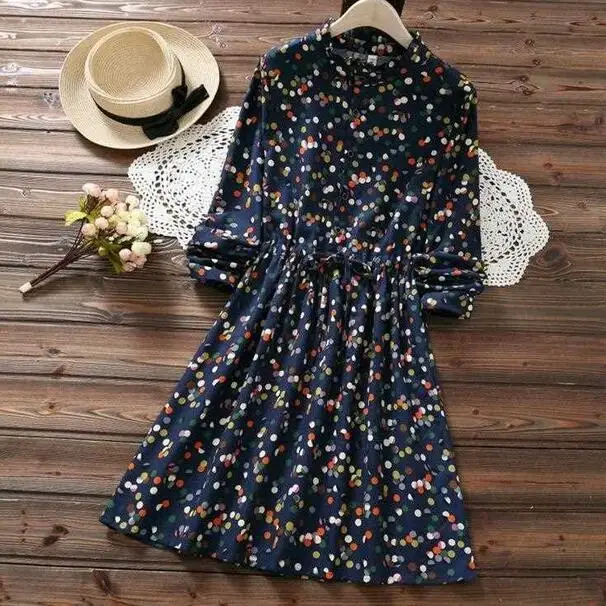 Японский Мори девушка осень зима Kawaii платье гофрированный воротник в горошек