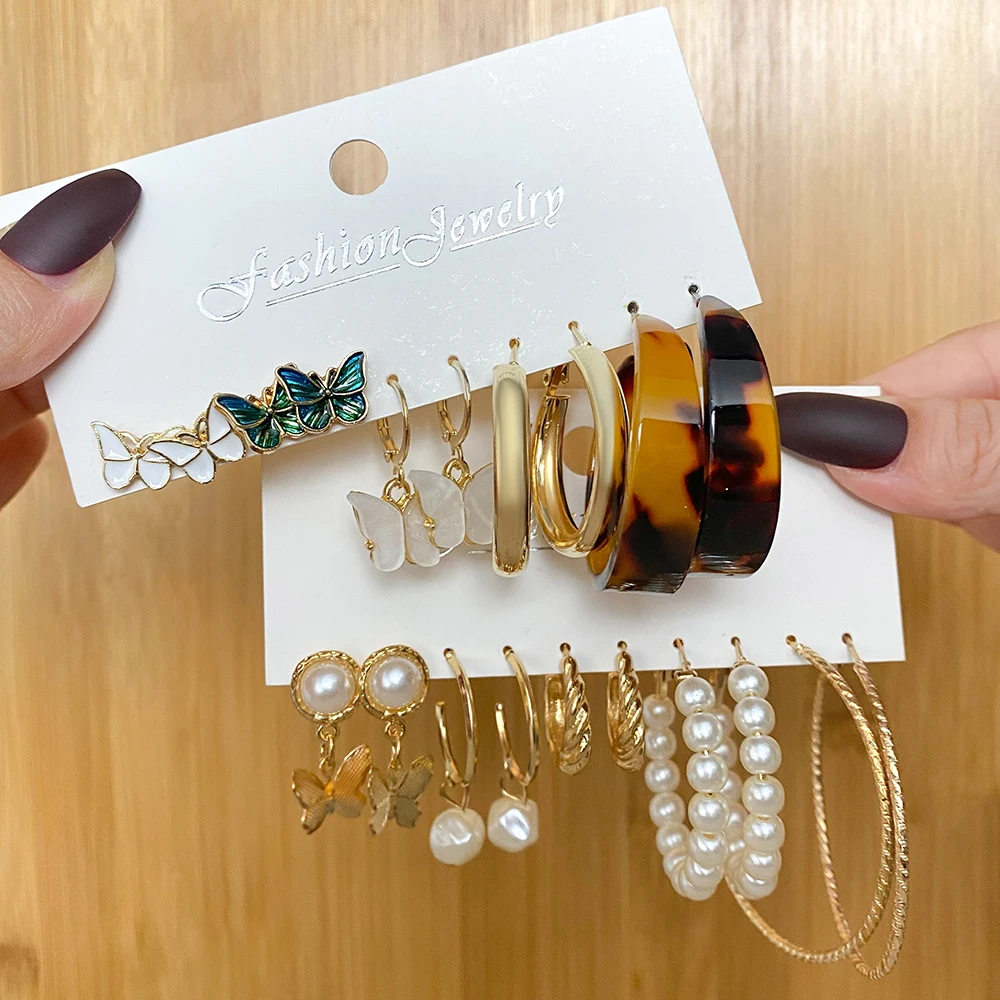 

Fashion Pearl Colorful Butterfly Drop Earring Set for Women Acrylic Resin Pearl Alloy Dangle Earring Trend Brincos Jewelry Gift