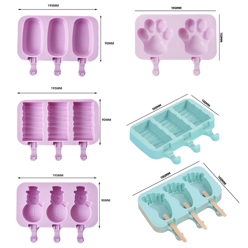 

New Silicone Ice Cream Mold With Lids Popsicle Molds DIY Homemade Cartoon Ice Cream Popsicle Ice Maker Moulds