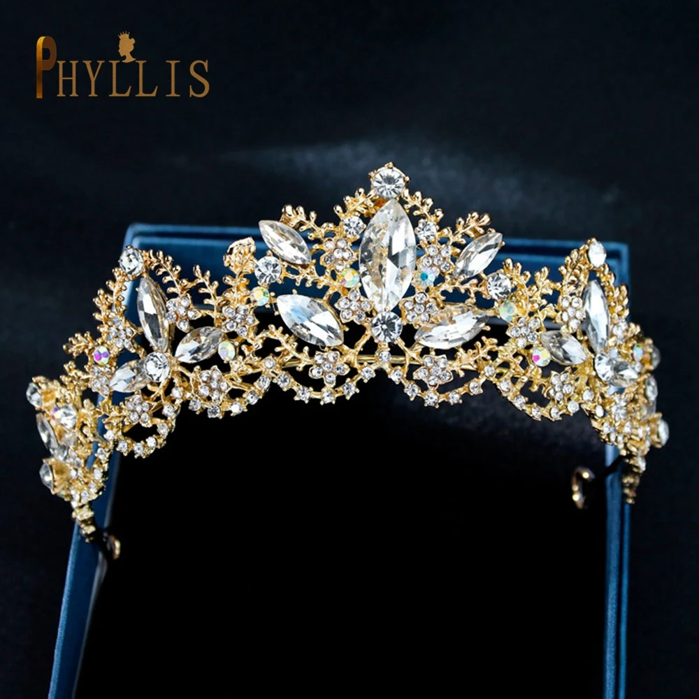 

A102 Gold Wedding Tiaras and Crowns for Women Rhinestone Queen Diadem Princess Crown Birthday Tiara Headbands Wedding Headpiece