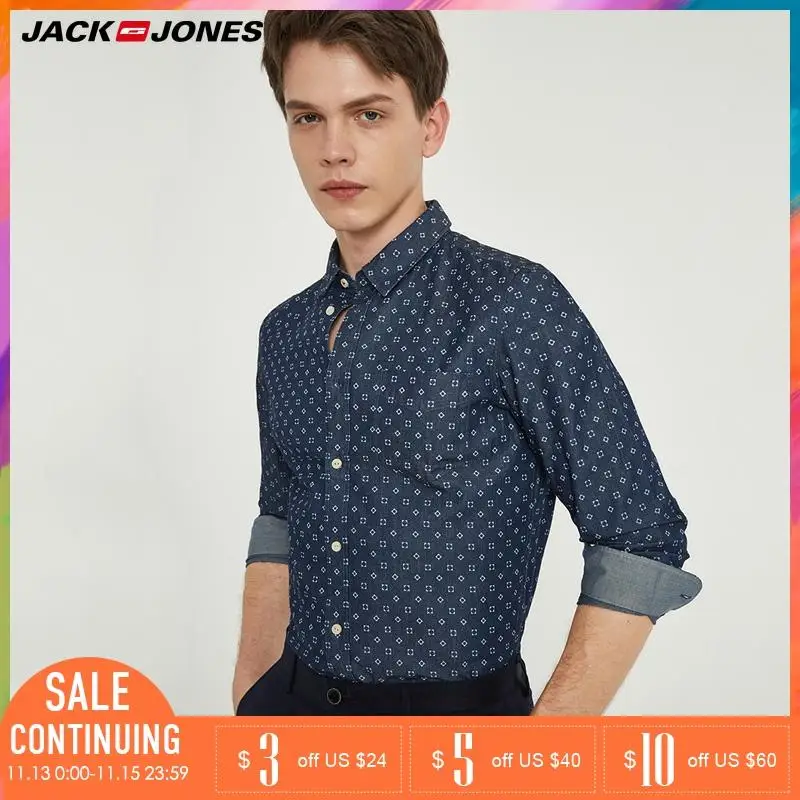 Jack Jones 2018 Новинка Мужская Рубашка с Хлопока 100% Кардиган Мужский Прямой Фасон