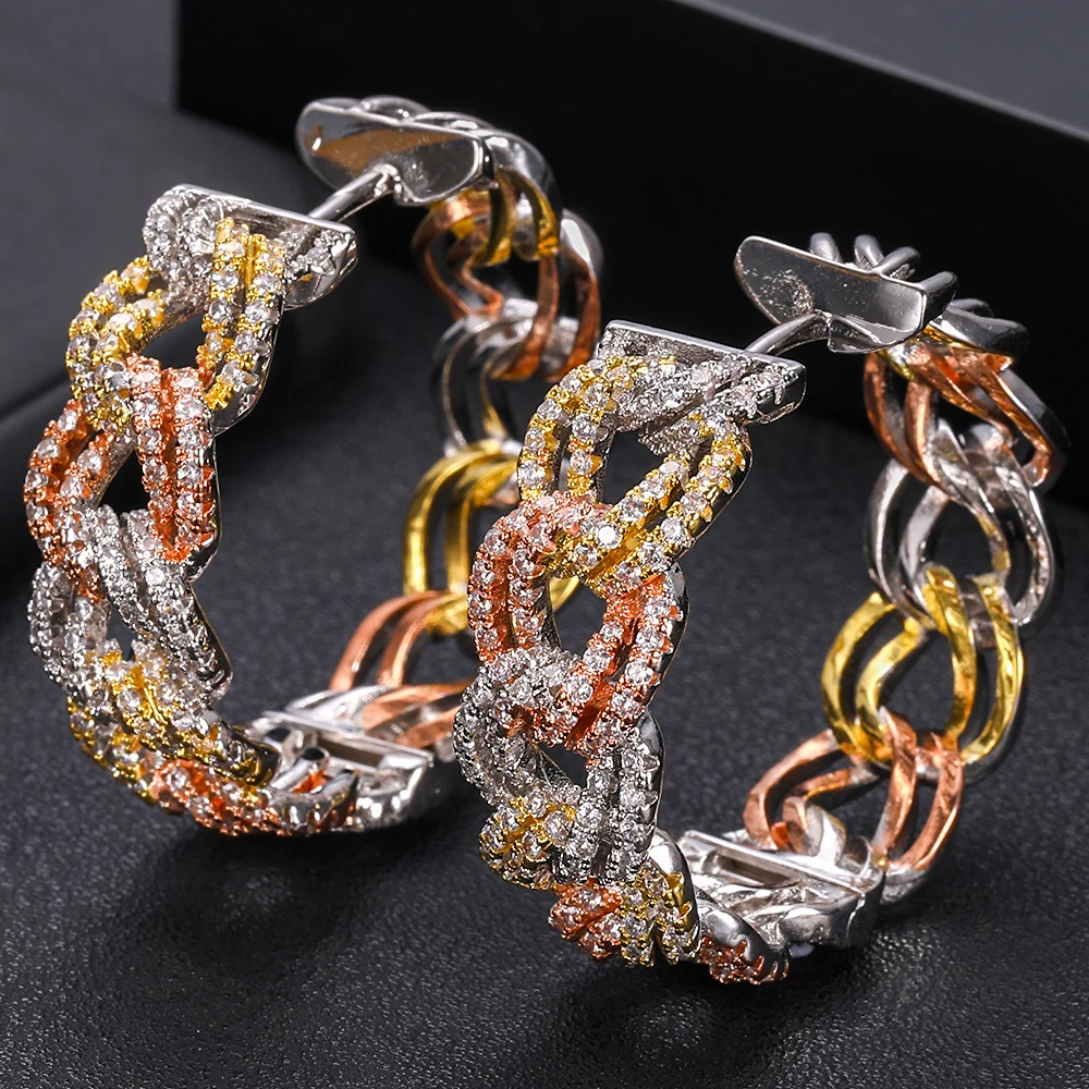 Janeklly Роскошные звенья цепи кубический циркон эффектные большие круглые серьги