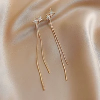 fashion women exquisite tassels drop earrings gold plated star micro zircon chain earrings charm women daily wear party jewelry