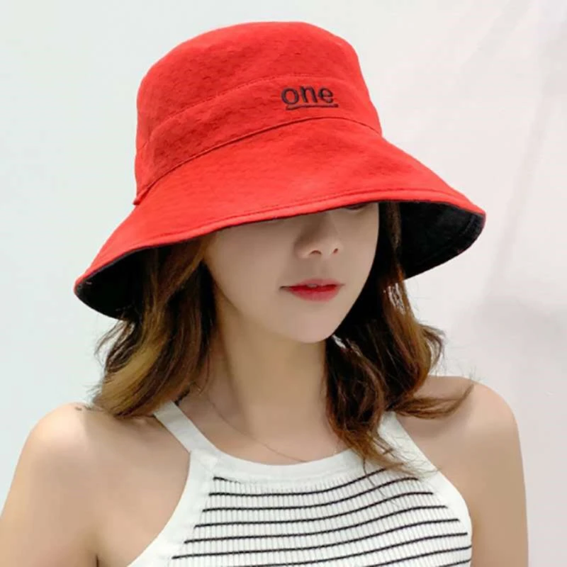 

Letter Embroidery Fisherman Hat For Woman Outdoor Double-sided Fishing Cap Casual Panama Bucket Sunscreen Sun Cap