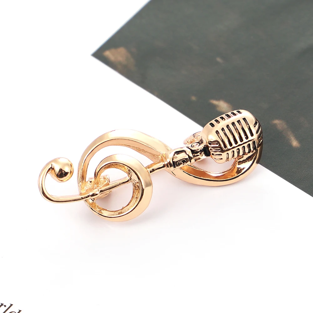 Music Note Gold Microphone Shape Brooches For Women Men Singer Club Badge Clothes Accessories Rock Brooch Pins Gifts | Украшения и