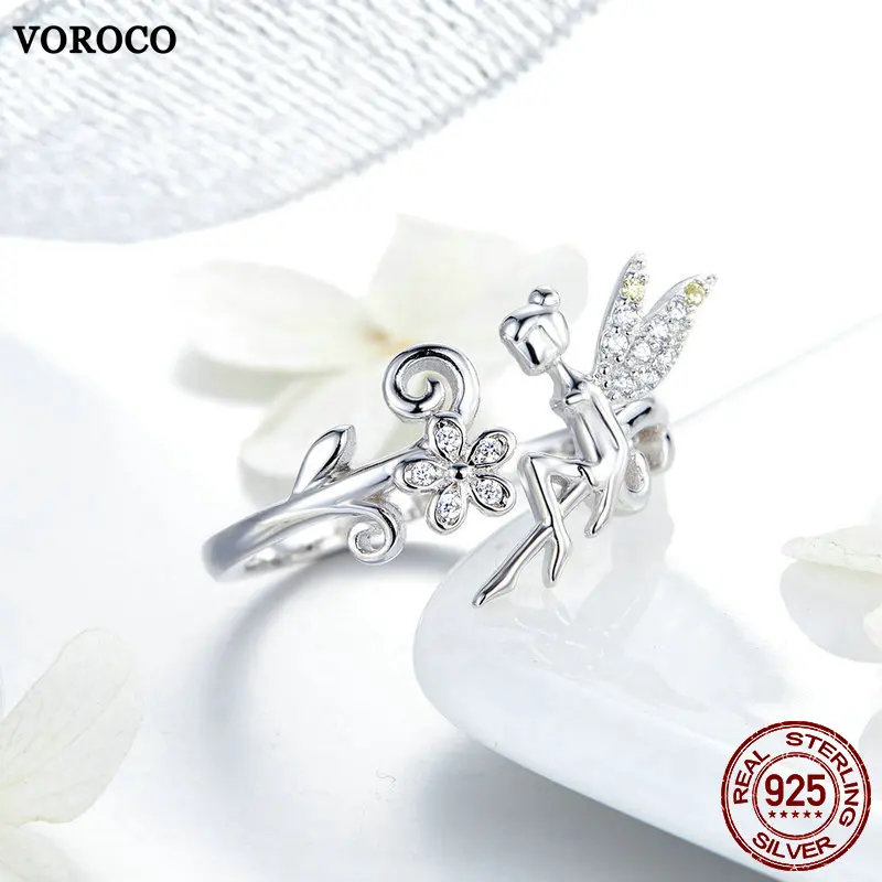 VOROCO, Настоящее 925 пробы, серебряные волшебные кольца для женщин, свадебные, Помолвочные, вечерние, изысканные, роскошные серебряные 925 ювелирные изделия BNR025
