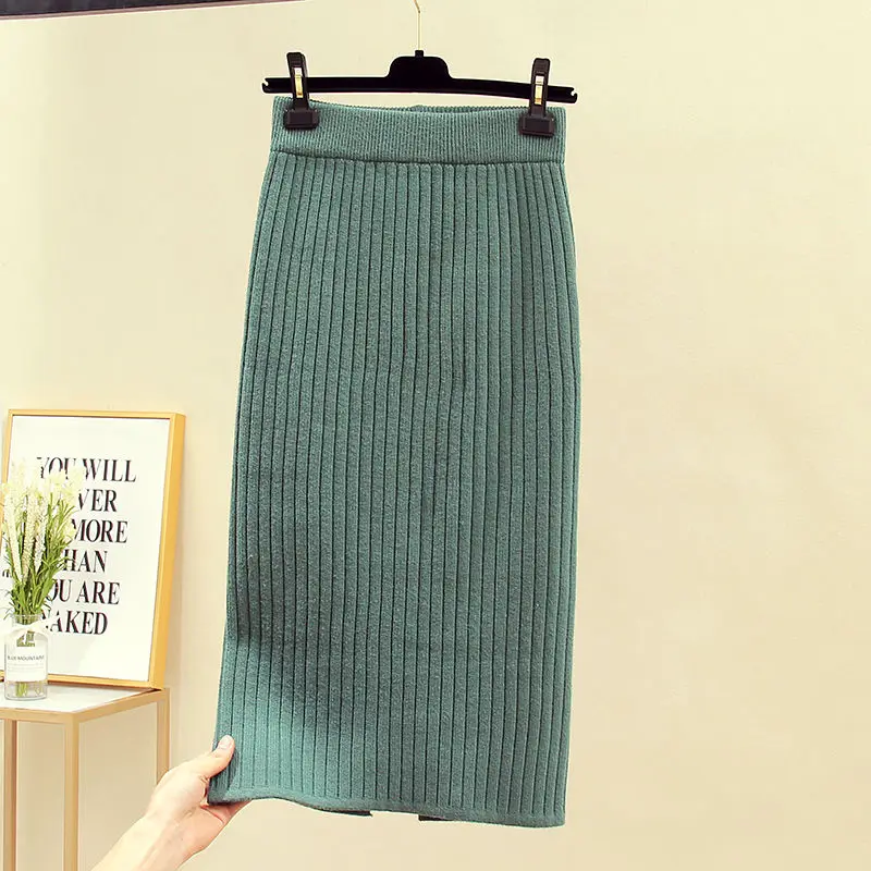 Новая Корейская осенне-зимняя трикотажная юбка с разрезом сзади | Женская одежда