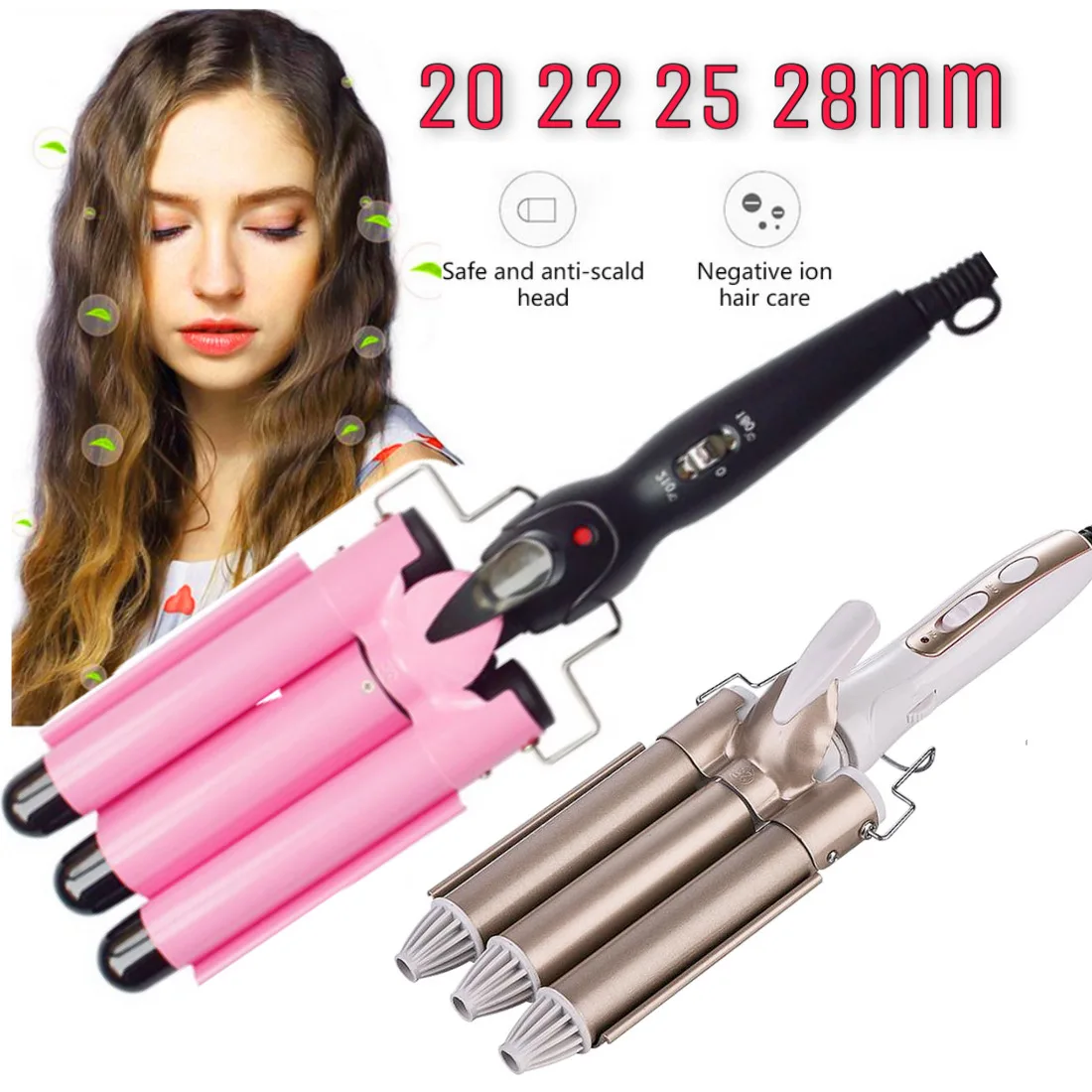 

Hair Curling Iron 3 Barrels Hair Curler Professional Ceramic Temperature Adjustment Perm Splint Hair Waver Styling Tools