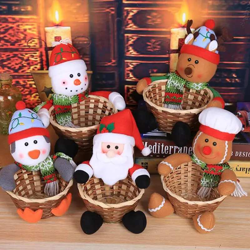 Милый Рождественский подарок корзина для хранения трость из бамбука Санта олень