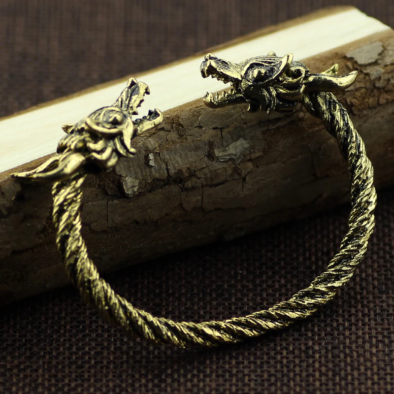gold dragon 2 Панк Викинги волк Дракон браслеты для мужчин модные мужские аксессуары Викинги мужские часы наручные манжеты браслеты волк - Окраска металла: gold dragon 2