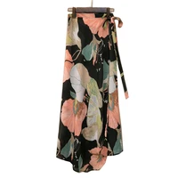 fashion chiffon women floral print skirt side tie one piece beach skirts summer high waist wrap flower long skirt with slit