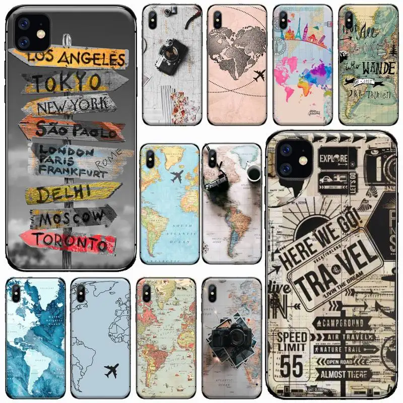 

World Map Travel pattern Phone Case For iphone 12 11 13 7 8 6 s plus x xs xr pro max mini