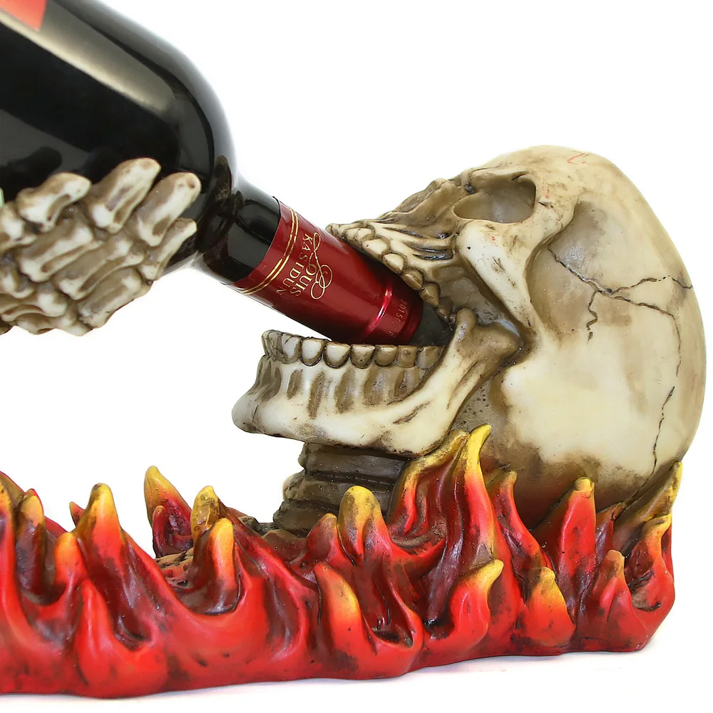 Пламенный Скелет Статуэтка-череп и держатель для винных бутылок злой череп рост