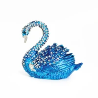 blue swan animal jewelry trinket box hinged collectible figurines for home decor