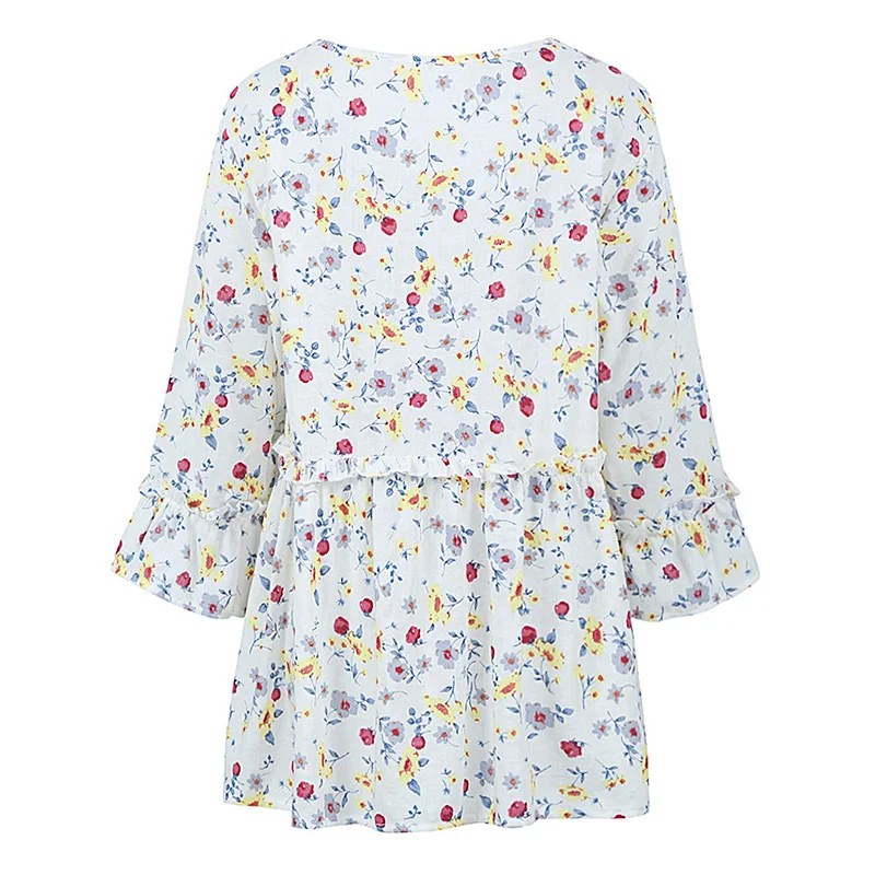 Размера плюс Для женщин блузка цветочный цветок печати рукав три четверти с