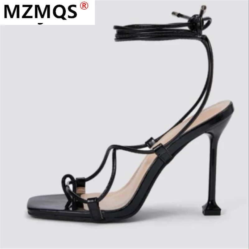 

2021 Summer Women Vintage Square Head High Heel Sandals Ankle Cross Strap Outdoor Sandals Comfortable Open Toe Sandals for Woman