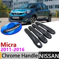 black carbon fiber door handle cover for nissan micra k13 renault puls 20112016 2015 car accessories stickers trim set chrome