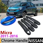 Черная накладка на дверную ручку из углеродного волокна для Nissan Micra K13 Renault Puls 2011  2016 2012 2013 2014 2015, автомобильные аксессуары, набор хромированных стикеров