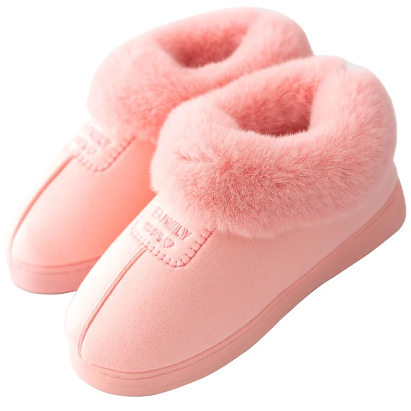 

2021 Faux Fur Winter Warm Shoes Woman Men Indoor Slippers Soft Plush Anti-slip Lovers Home Floor Slipper Cotton Slides