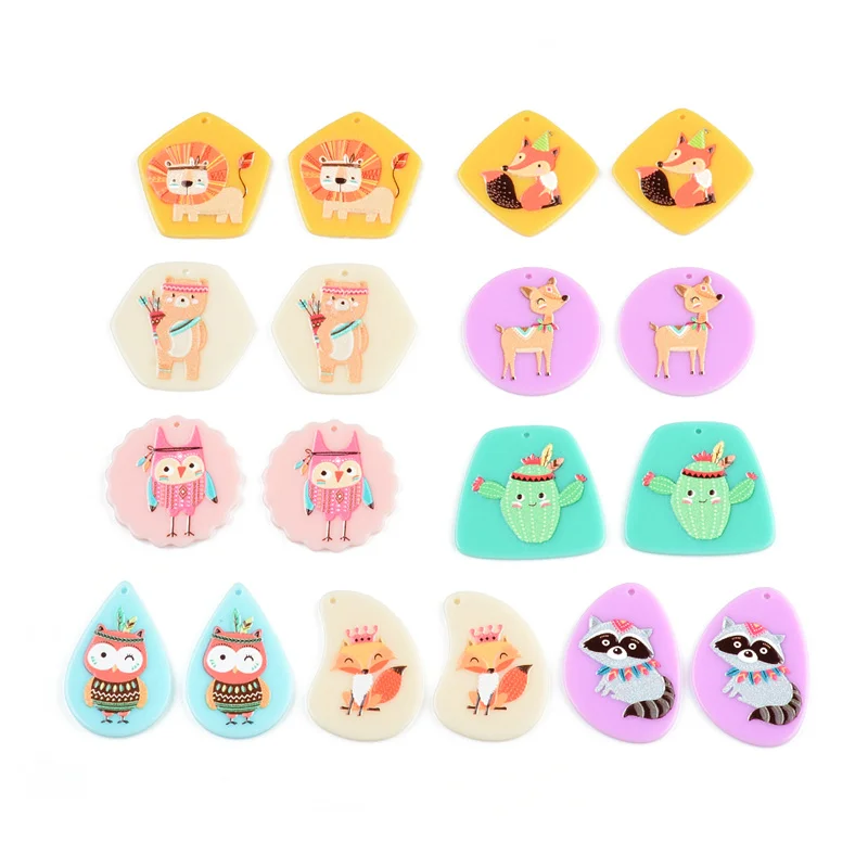 

50PCS Lion Fox Cactus Owl Accessories Hand Made Earrings Making Connectors DIY Pendant Jewelry Findings Components Charms