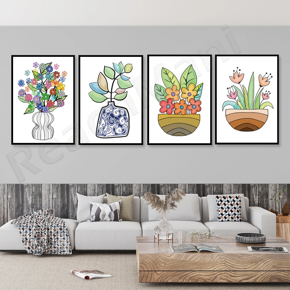 

Plant Flower Art Prints Home Decoration Gift Potted Plant Wall Art Canvas Painting Nordic Poster Prints Living Room Decoration W