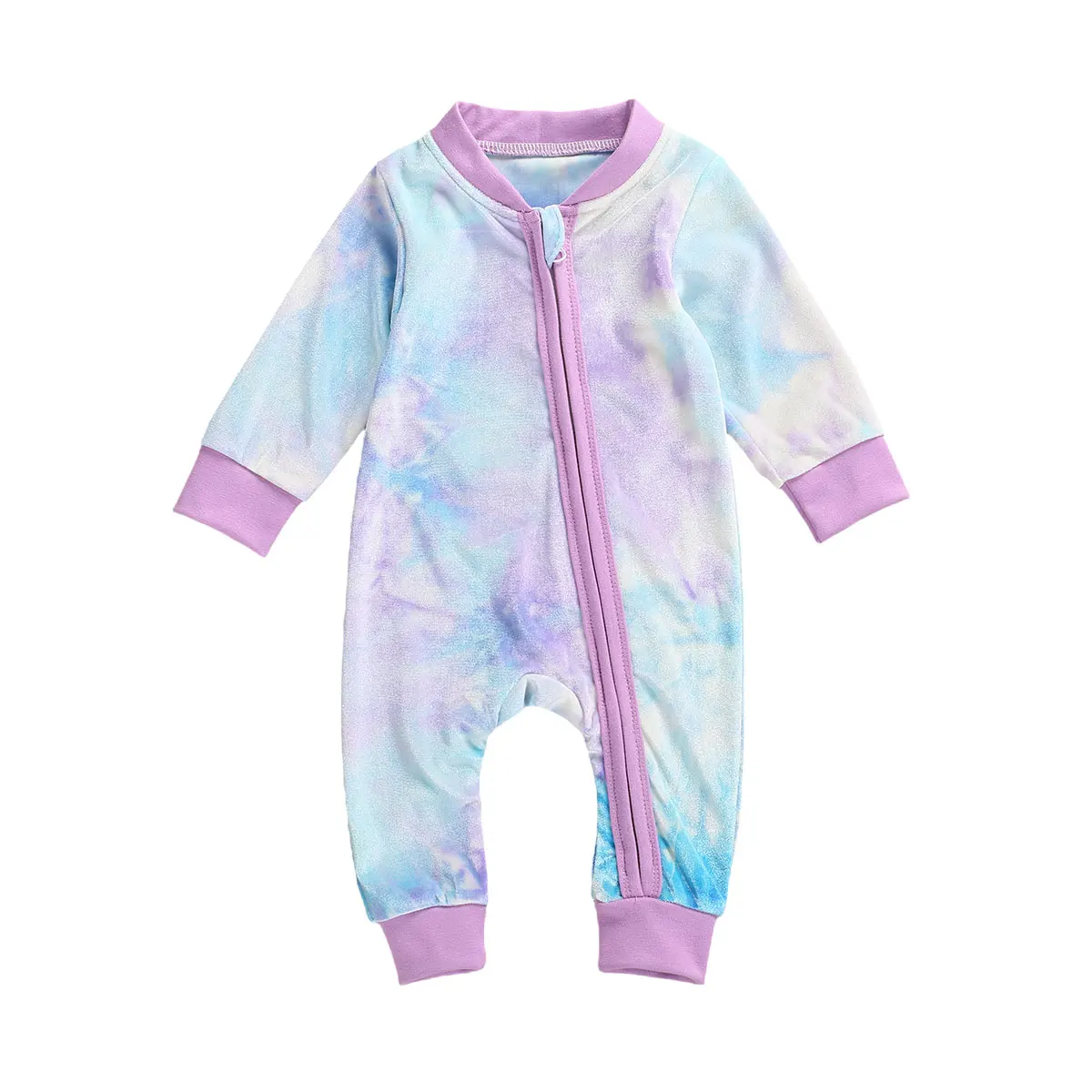 

Newborn Baby Tie-dye Romper with Zipper Long Sleeve O-neck Jumpsuit for Infant Toddler Kids Fall Outfit 0-24M