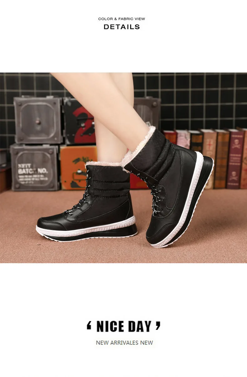 SARAIRIS Winter Waterproof Snow Boots Woman Add Fur Warm Ladies Shoes Woman Fashion Thick Heels Lace Up Boots Female Size 35-42