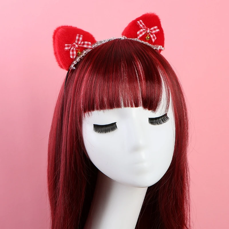 

Lolita Hand Hoop Furry Cat Ears Headwear Ruffles Lace Hairband Cute Bows Adorn Headpiece Anime Cosplay Accessories