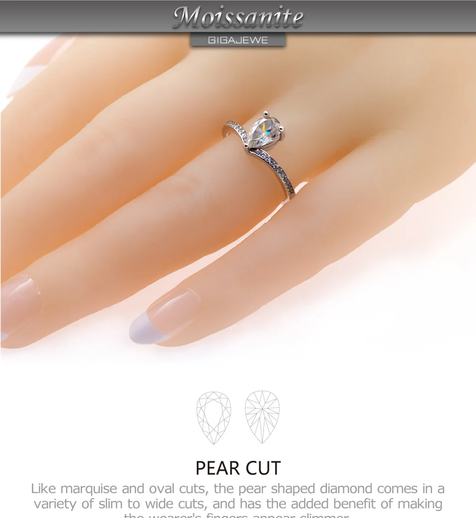 GIGAJEWE Moissanite кольцо 1.0ct 6X8 мм Груша F цвет 925 серебро золото многослойное покрытие мода символ любви подарок подруге
