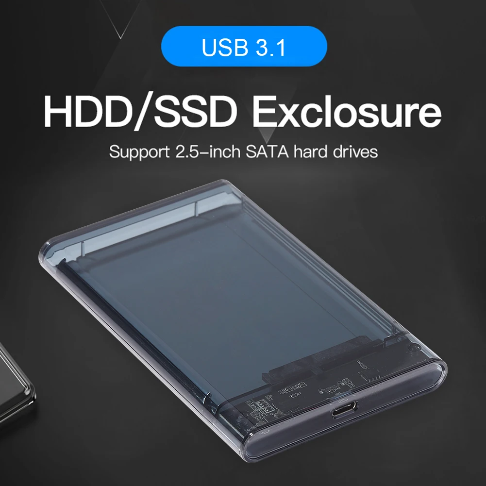 

USB 3.1 Type-C Mobile Hard Drive Disk Box 8TB Transparent 2.5 inch SATA HDD SSD External Enclosure Case for Laptop PC