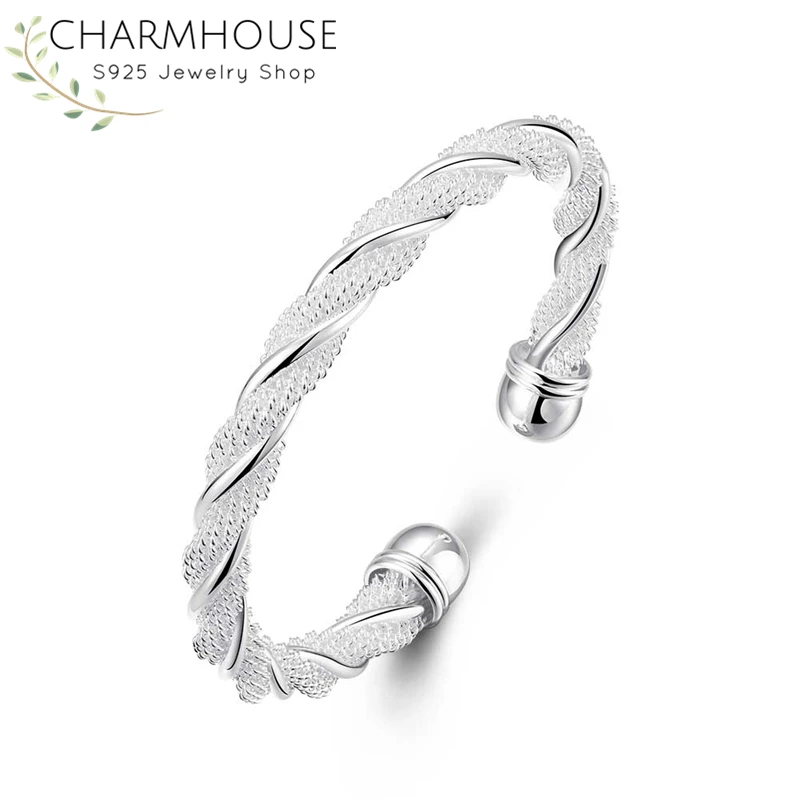 Женский плетеный браслет из серебра 925 пробы|open bangle|bangle braceletwholesale bangle |