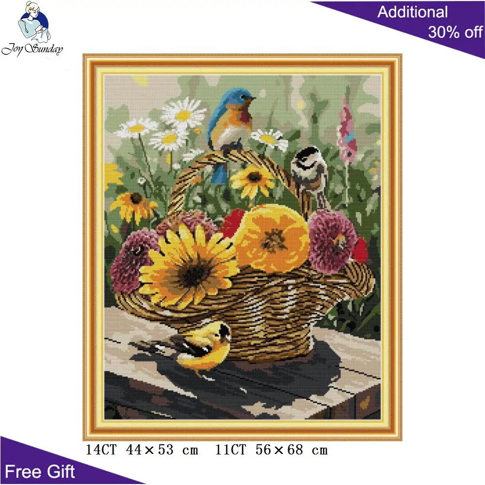 Joy Sunday птица и цветок корзина Декор для дома DA355 14CT 11CT счетная штампованная птиц
