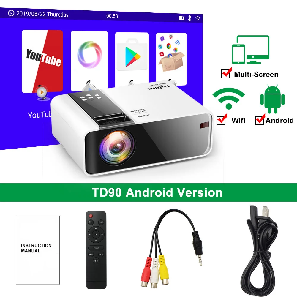 ThundeaL HD мини-проектор TD90 встроенный 1280x720 P светодиодный Android WiFi проектор видео домашний кинотеатр 3D HDMI Видеопроектор - Цвет: Android Version
