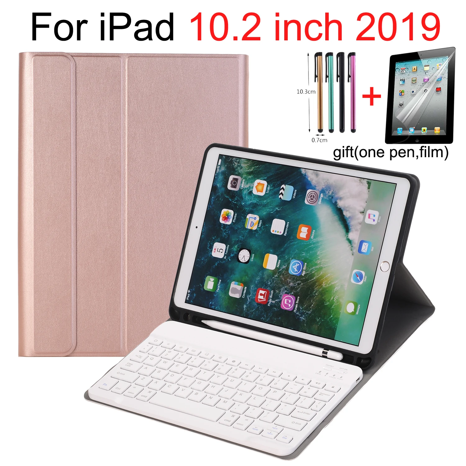 Чехол с клавиатурой для iPad 10,2 7th Gen 10," с держателем для карандашей, смарт-подставка, Авто Режим сна/пробуждения, испанская русская английская клавиатура