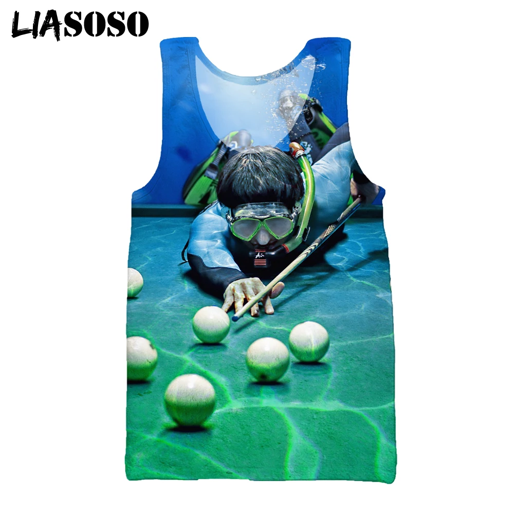 

LIASOSO 3D Print Men Billiards Vest Green Summer Vest Fashion Streetwear T Shirt Harajuku Sleeveless Sports Undershirt Women Top