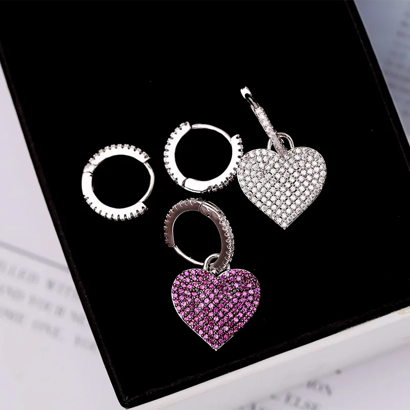 New Winter Delicate Silver CZ Zircon Crystal Pixel Heart Earrings Simple Silver Color Drop Earrings Women Jewelry Lover Jewelry