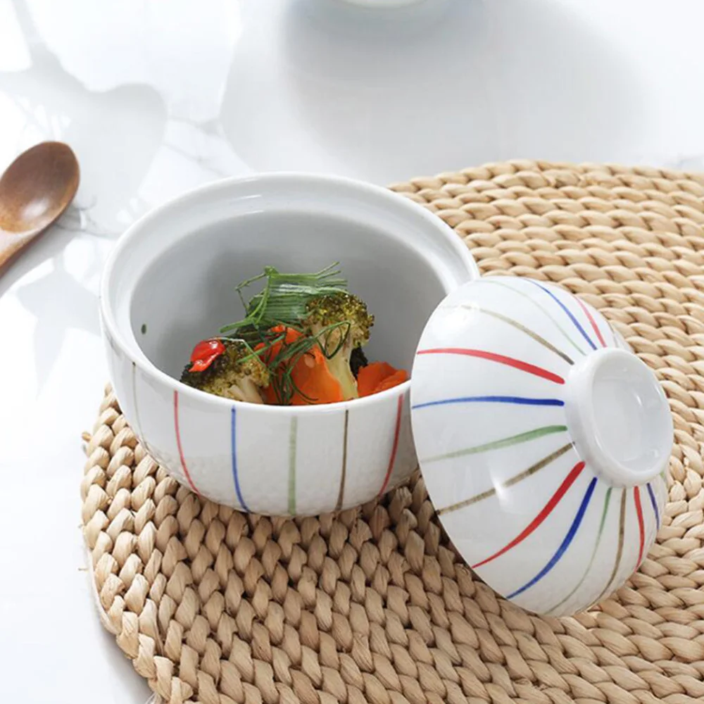 

1 Pc Ceramic Bowl Creative Dessert Bowl Rice Bowl with Lid (Assorted Color)