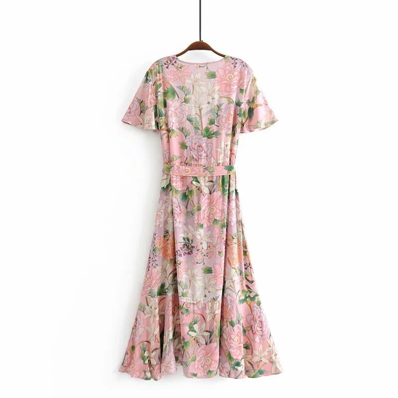 Винтажное шикарное женское платье в стиле хиппи розовое богемное с цветочным