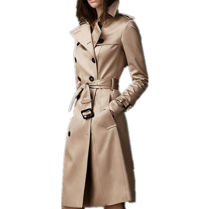 

XUXI Women Coat Double Breasted Fashion Long Sleeve Slim Fit Streetwear Splicing Windbreaker Spring Autumn 2021 E3749