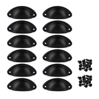 promotion 12pcs door drawer cabinet iron shell cup semicircle handle pull knob with screws 8 1cmx3 2cm black