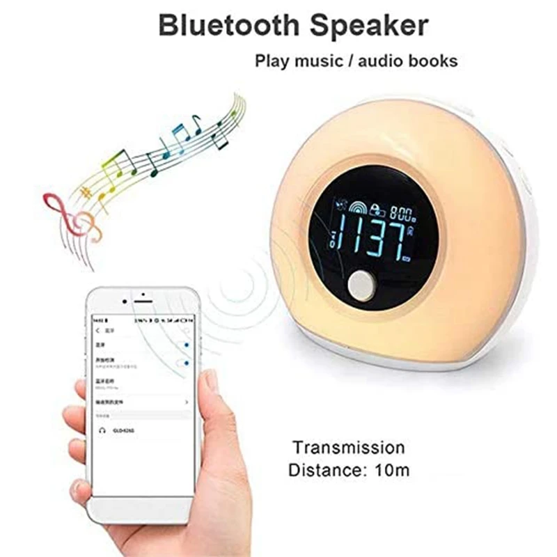 

Wake Up Light Speaker Desktop Lamp Alarm Clock Digital Snooze Night Lamp Colorful Light Birthday Gift