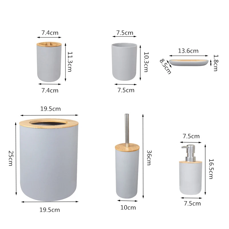 bathroom accessories set bamboo plastic bathroom kit toothbrush cup soap dispenser soap dish toilet brush holdertrash can free global shipping