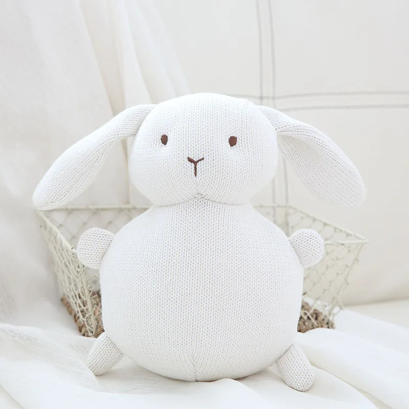 Rabbit Новые трикотажные хлопковые успокаивающие плюшевые куклы Единорог кролик медведь животное встроенный колокольчик милая детская игрушка для младенцев для детей подарок на день рождения - Цвет: Rabbit